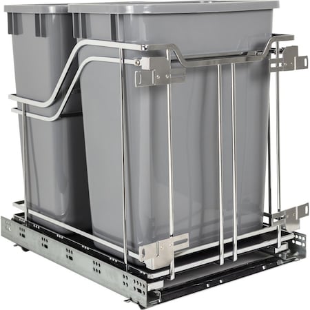 Hardware Resources Double 35 Quart Polished Chrome STORAGE WITH STYLE Metal Soft-close Trashcan Pullout SWS-MBMD35GPC